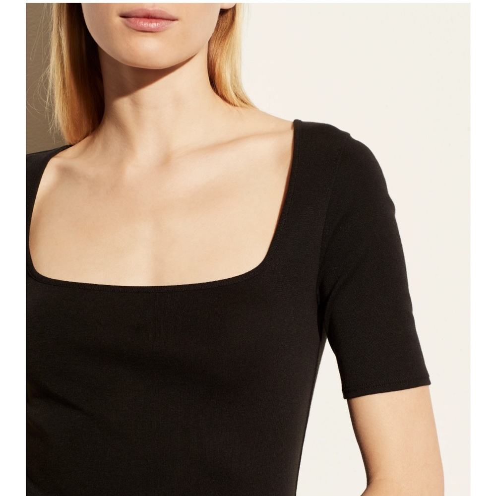 Vince Short Sleeve Square Neck Top in Black | Size S